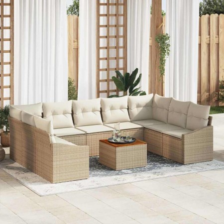 Conjunto de sofá de jardín con cojín 10 pcs Beige Poliratán
