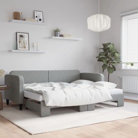 Sofá cama nido con colchón tela gris claro 80x200 cm en Camas y somieres | Comprar online en Foro24