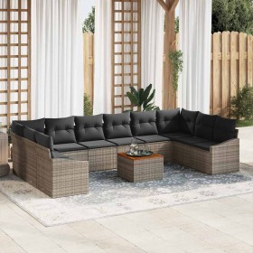 Conjunto de sofá de jardín con cojín 11 pcs Gris Poliratán