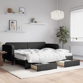 Sofá cama nido con cajones tela negro 90x200 cm