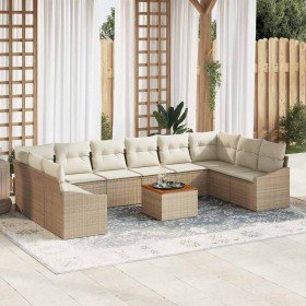 Conjunto de sofá de jardín con cojín 11 pcs Beige Poliratán