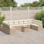 Conjunto de sofá de jardín con cojín 11 pcs Beige Poliratán