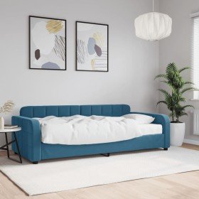 Sofá cama con colchón terciopelo azul 90x200 cm Sofá cama con colchón terciopelo azul 90x200 cm