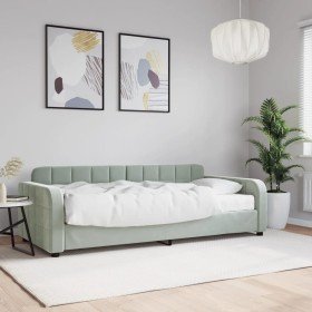 Sofá cama con colchón terciopelo gris claro 90x200 cm Sofá cama con colchón terciopelo gris claro 90x200 cm