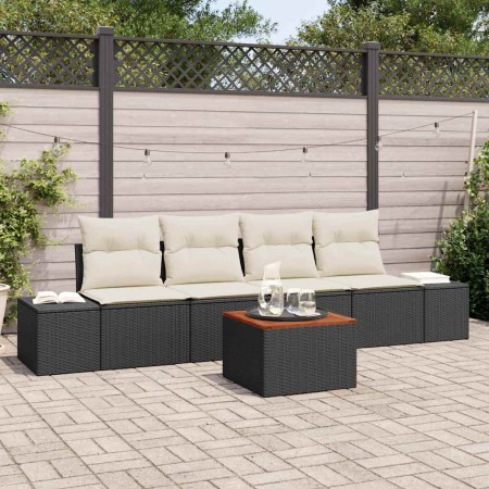 Conjunto de sofá de jardín con cojín 5 pcs Negro Poliratán