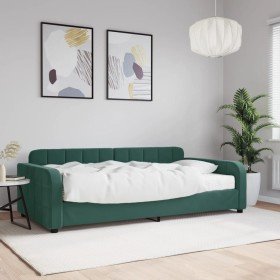 Sofá cama con colchón terciopelo verde oscuro 100x200 cm Sofá cama con colchón terciopelo verde oscuro 100x200 cm