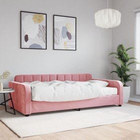 Sofá cama con colchón terciopelo rosa 100x200 cm Sofá cama con colchón terciopelo rosa 100x200 cm
