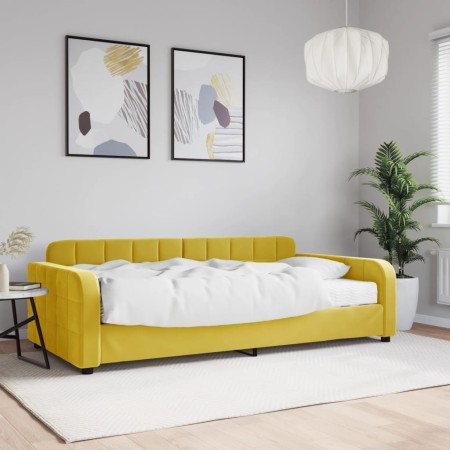 Sofá cama con colchón terciopelo amarillo 100x200 cm
