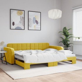 Sofá cama nido terciopelo amarillo 90x200 cm Sofá cama nido terciopelo amarillo 90x200 cm
