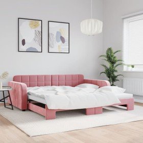 Sofá cama nido terciopelo rosa 100x200 cm Sofá cama nido terciopelo rosa 100x200 cm