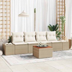 Conjunto de sofá de jardín con cojín 5 pcs Beige Poliratán