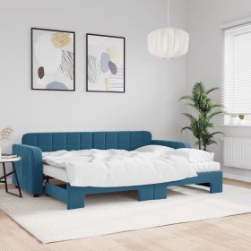 Sofá cama nido con colchón terciopelo azul 80x200 cm Sofá cama nido con colchón terciopelo azul 80x200 cm