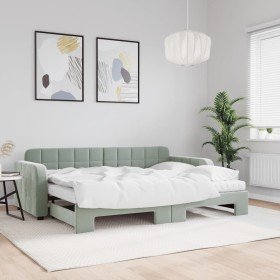 Sofá cama nido con colchón terciopelo gris claro 80x200 cm Sofá cama nido con colchón terciopelo gris claro 80x200 cm