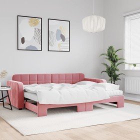Sofá cama nido con colchón terciopelo rosa 80x200 cm Sofá cama nido con colchón terciopelo rosa 80x200 cm