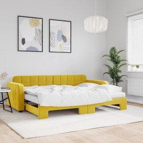 Sofá cama nido con cajones terciopelo amarillo 80x200 cm Sofá cama nido con cajones terciopelo amarillo 80x200 cm