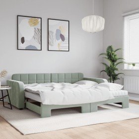 Sofá cama nido con colchón terciopelo gris claro 90x200 cm en Camas y somieres | Comprar online en Foro24