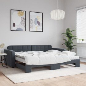 Sofá cama nido con colchón terciopelo gris oscuro 90x200 cm Sofá cama nido con colchón terciopelo gris oscuro 90x200 cm