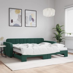 Sofá cama nido con colchón terciopelo verde oscuro 90x200 cm Sofá cama nido con colchón terciopelo verde oscuro 90x200 cm