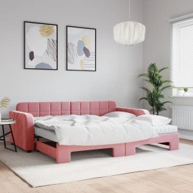 Sofá cama nido con colchón terciopelo rosa 90x200 cm Sofá cama nido con colchón terciopelo rosa 90x200 cm