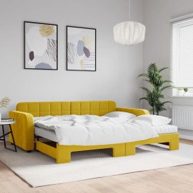Sofá cama nido con colchón terciopelo amarillo 90x200 cm Sofá cama nido con colchón terciopelo amarillo 90x200 cm
