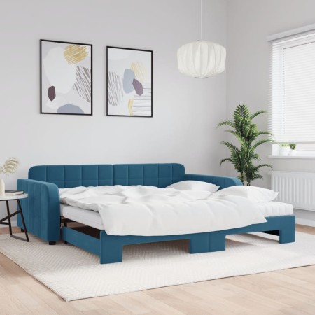 Sofá cama nido con colchón terciopelo azul 100x200 cm