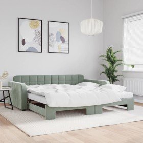 Sofá cama nido con colchón terciopelo gris claro 100x200 cm en Camas y somieres | Comprar online en Foro24
