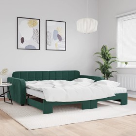 Sofá cama nido con colchón terciopelo verde oscuro 100x200 cm