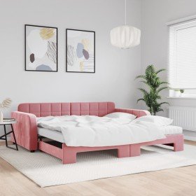 Sofá cama nido con colchón terciopelo rosa 100x200 cm Sofá cama nido con colchón terciopelo rosa 100x200 cm