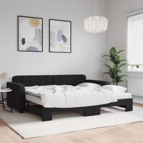 Sofá cama nido con colchón terciopelo negro 90x190 cm Sofá cama nido con colchón terciopelo negro 90x190 cm