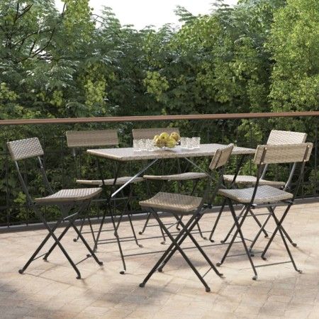 Folding cafeteria chairs 6 units steel and gray synthetic rattan by vidaXL, Garden chairs - Ref: Foro24-3152119, Price: 216,2...