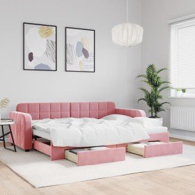 Sofá cama nido con cajones terciopelo rosa 80x200 cm Sofá cama nido con cajones terciopelo rosa 80x200 cm