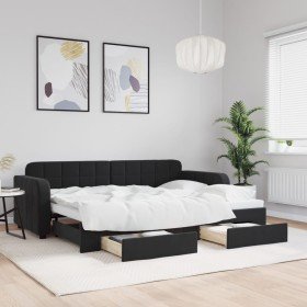 Sofá cama nido con cajones terciopelo negro 80x200 cm en Camas y somieres | Comprar online en Foro24