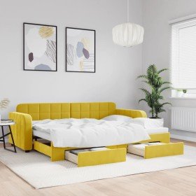 Sofá cama nido con cajones terciopelo amarillo 80x200 cm Sofá cama nido con cajones terciopelo amarillo 80x200 cm