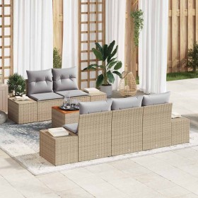 Conjunto de sofá de jardín con cojín 6 pcs Beige Poliratán