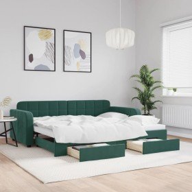 Sofá cama nido con cajones terciopelo verde oscuro 90x200 cm Sofá cama nido con cajones terciopelo verde oscuro 90x200 cm
