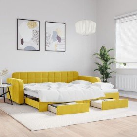 Sofá cama nido con cajones terciopelo amarillo 90x200 cm Sofá cama nido con cajones terciopelo amarillo 90x200 cm