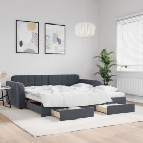 Sofá cama nido con cajones terciopelo gris oscuro 100x200 cm