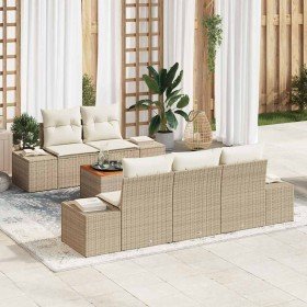 Conjunto de sofá de jardín con cojín 6 pcs Beige Poliratán