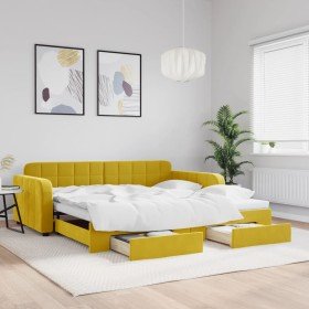 Sofá cama nido con cajones terciopelo amarillo 100x200 cm Sofá cama nido con cajones terciopelo amarillo 100x200 cm