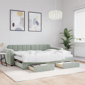 Sofá cama nido con cajones terciopelo gris claro 80x200 cm en Camas y somieres | Comprar online en Foro24