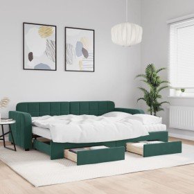 Sofá cama nido con cajones terciopelo verde oscuro 80x200 cm Sofá cama nido con cajones terciopelo verde oscuro 80x200 cm