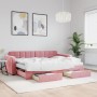 Sofá cama nido con cajones terciopelo rosa 80x200 cm