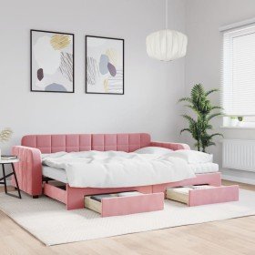 Sofá cama nido con cajones terciopelo rosa 80x200 cm en Camas y somieres | Comprar online en Foro24