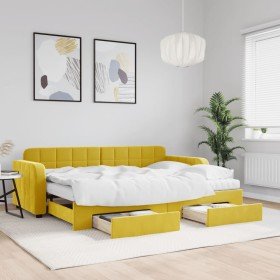 Sofá cama nido con cajones terciopelo amarillo 80x200 cm Sofá cama nido con cajones terciopelo amarillo 80x200 cm