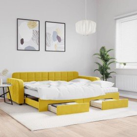 Sofá cama nido con cajones terciopelo amarillo 90x200 cm Sofá cama nido con cajones terciopelo amarillo 90x200 cm
