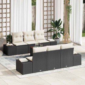 Conjunto de sofá de jardín con cojín 7 pcs Negro Poliratán
