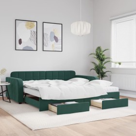 Sofá cama nido con cajones terciopelo verde oscuro 100x200 cm