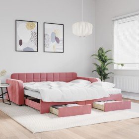 Sofá cama nido con cajones terciopelo rosa 100x200 cm en Camas y somieres | Comprar online en Foro24