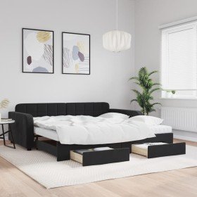 Sofá cama nido con cajones terciopelo negro 100x200 cm en Camas y somieres | Comprar online en Foro24