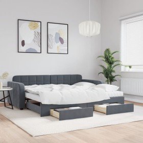 Sofá cama nido con cajones terciopelo gris oscuro 90x190 cm en Camas y somieres | Comprar online en Foro24